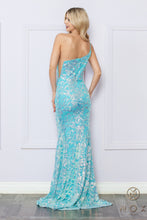 N R1308 - One Shoulder Printed Iridescent Sequin Fit & Flare Prom Gown with Sheer Underarms PROM GOWN Nox   