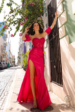 N T1329 - Strapless Fit & Flare Prom Gown With Beaded Embellished Sheer Boned Bodice & High Leg Slit PROM GOWN Nox 0 FUCHSIA 