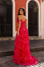 N T1335 - Off the Shoulder A-Line Prom Gown with Sequin Embellished Lace Layered Ruffle Skirt & Leg Slit PROM GOWN Nox   