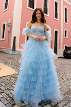N T1338 - Strapless Layered Ruffle Ball Gown with Sheer Beaded Lace Appliqued Corset Bodice & Optional Puff Sleeves PROM GOWN Nox