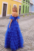 N T1338 - Strapless Layered Ruffle Ball Gown with Sheer Beaded Lace Appliqued Corset Bodice & Optional Puff Sleeves PROM GOWN Nox