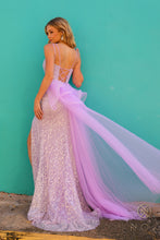 N Y1475 - A-Line Glitter Detailed Prom Gown Featuring Lace Up Corset Back & Tulle Layering With Leg Slit PROM GOWN Nox   