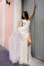 N Y1475 - A-Line Glitter Detailed Prom Gown Featuring Lace Up Corset Back & Tulle Layering With Leg Slit PROM GOWN Nox   