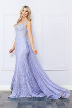 N G1353 -  Hot Stoned Lace Embellished Over Sheer Bodice Prom Gown With V-Neckline & Lace Up Corset Back PROM GOWN Nox   