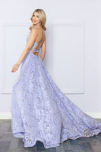 N G1353 -  Hot Stoned Lace Embellished Over Sheer Bodice Prom Gown With V-Neckline & Lace Up Corset Back PROM GOWN Nox   
