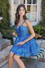 N E914 - A-Line Homecoming Dress with Sheer Sequin Embellished V-Neck Bodice & Layered Ruffle Tulle Skirt HOMECOMING Nox   