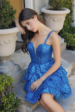 N E914 - A-Line Homecoming Dress with Sheer Sequin Embellished V-Neck Bodice & Layered Ruffle Tulle Skirt HOMECOMING Nox   