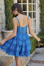 N E914 - A-Line Homecoming Dress with Sheer Sequin Embellished V-Neck Bodice & Layered Ruffle Tulle Skirt HOMECOMING Nox   