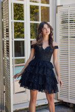 N R877 - Short Off the Shoulder Sequin Lace Embellished A-Line Homecoming Dress with Sheer Sides & Boned Bodice HOMECOMING Nox   