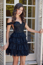 N R877 - Short Off the Shoulder Sequin Lace Embellished A-Line Homecoming Dress with Sheer Sides & Boned Bodice HOMECOMING Nox   