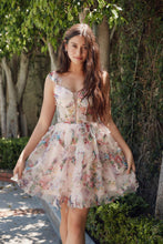 N S849 - Short Floral Printed A-Line Homecoming Dress with Sheer Boned V-Neck Bodice & Layered Tiered Skirt HOMECOMING Nox   