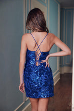 N T864 - Short Sequin Patterned Homecoming Dress with Plunging V-Neck Open Lace Up Corset Back & Leg Slit HOMECOMING Nox   