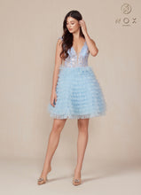 N R883 - Short Shimmery Tulle A-line Homecoming Dress with Sheer Embellished V-Neck Bodice & Layered Ruffle Skirt Homecoming Nox light blue 10 