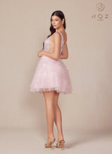 N R883 - Short Shimmery Tulle A-line Homecoming Dress with Sheer Embellished V-Neck Bodice & Layered Ruffle Skirt Homecoming Nox   