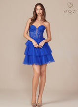 N A824 - Short Strapless A-Line Homecoming Dress with Sheer Lace Embellished V-Neck Bodice & Layered Ruffle Glitter Tulle Skirt HOMECOMING Nox   