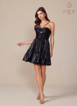 N A825 - Short Metallic A-Line Homecoming Dress with Halter Top & Pleated Skirt Homecoming Nox   