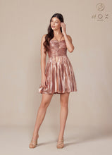 N A825 - Short Metallic A-Line Homecoming Dress with Halter Top & Pleated Skirt Homecoming Nox Rose gold 0 