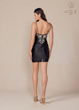 N E912 - Short Fitted Stretch Satin Homecoming Dress Accented with Rhinestones HOMECOMING Nox   