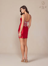 N E912 - Short Fitted Stretch Satin Homecoming Dress Accented with Rhinestones HOMECOMING Nox   