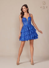 N E914 - A-Line Homecoming Dress with Sheer Sequin Embellished V-Neck Bodice & Layered Ruffle Tulle Skirt HOMECOMING Nox   