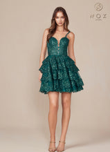 N E914 - A-Line Homecoming Dress with Sheer Sequin Embellished V-Neck Bodice & Layered Ruffle Tulle Skirt HOMECOMING Nox   