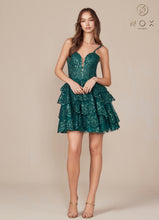 N E914 - A-Line Homecoming Dress with Sheer Sequin Embellished V-Neck Bodice & Layered Ruffle Tulle Skirt HOMECOMING Nox   