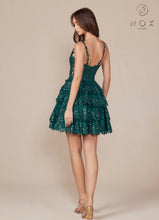 N E914 - A-Line Homecoming Dress with Sheer Sequin Embellished V-Neck Bodice & Layered Ruffle Tulle Skirt HOMECOMING Nox   