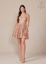 N E914 - A-Line Homecoming Dress with Sheer Sequin Embellished V-Neck Bodice & Layered Ruffle Tulle Skirt HOMECOMING Nox   