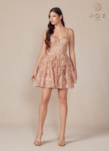 N E914 - A-Line Homecoming Dress with Sheer Sequin Embellished V-Neck Bodice & Layered Ruffle Tulle Skirt HOMECOMING Nox   