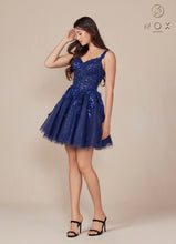 N H846 - Sequin Lace Embellished A-Line Homecoming Dress with Sheer Bodice & Layered Glittery Tulle Skirt Homecoming Nox Navy 0 