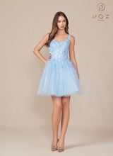 N H846 - Sequin Lace Embellished A-Line Homecoming Dress with Sheer Bodice & Layered Glittery Tulle Skirt Homecoming Nox Sky Blue 0 