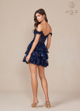 N K856 - Off the Shoulder Sequin Lace Embellished A-Line Homecoming Dress with Sheer Bodice & Layered Ruffle Skirt Homecoming Nox   