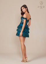 N K856 - Off the Shoulder Sequin Lace Embellished A-Line Homecoming Dress with Sheer Bodice & Layered Ruffle Skirt Homecoming Nox   