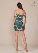 N Q839 - Off the Shoulder Short Sequin Patterned Fitted Homecoming Dress with Scoop Neck & Sheer Under Arms Homecoming Nox   