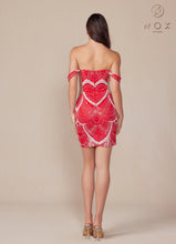 N Q839 - Off the Shoulder Short Sequin Patterned Fitted Homecoming Dress with Scoop Neck & Sheer Under Arms Homecoming Nox   