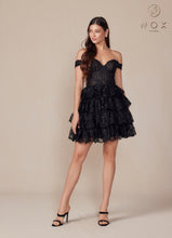 N R877 - Short Off the Shoulder Sequin Lace Embellished A-Line Homecoming Dress with Sheer Sides & Boned Bodice HOMECOMING Nox Black 0 