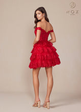 N R877 - Short Off the Shoulder Sequin Lace Embellished A-Line Homecoming Dress with Sheer Sides & Boned Bodice HOMECOMING Nox   