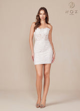 N R878W - Short Strapless Sequin Lace Embellished Fitted Homecoming Dress with Sheer Boned Straight Bodice HOMECOMING Nox   