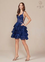 N R880 - Sequin Lace Embellished A-Line Homecoming Dress with Sheer Boned Bodice & Layered Tiered Skirt HOMECOMING Nox Navy 0 