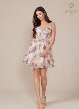 N S849 - Short Floral Printed A-Line Homecoming Dress with Sheer Boned V-Neck Bodice & Layered Tiered Skirt HOMECOMING Nox   