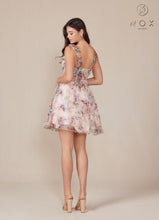 N S849 - Short Floral Printed A-Line Homecoming Dress with Sheer Boned V-Neck Bodice & Layered Tiered Skirt HOMECOMING Nox   