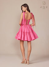 N T869 - Short A-Line Homecoming Dress with Boned Bodice Tying Spaghetti Straps Pockets & Open Lace Up Back HOMECOMING Nox 0 Fuchsia 