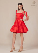 N T869 - Short A-Line Homecoming Dress with Boned Bodice Tying Spaghetti Straps Pockets & Open Lace Up Back HOMECOMING Nox   