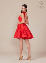 N T869 - Short A-Line Homecoming Dress with Boned Bodice Tying Spaghetti Straps Pockets & Open Lace Up Back HOMECOMING Nox 0 Red 