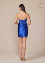 N T870 - Short Strapless Stretch Satin Fitted Homecoming Dress with Sheer Bead Embellished Boned Bodice & Leg Slit HOMECOMING Nox   