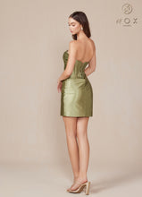 N T871 - Short Strapless Stretch Satin Fitted Homecoming Dress with Boned Corset Bodice & Open Lace Up Back HOMECOMING Nox   