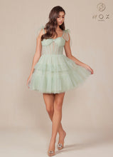 N Y858 - Short A-Line Homecoming Dress with Sheer Boned Bodice & Layered Ruffle Skirt Homecoming Nox Sage 0 