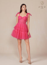 N Y858 - Short A-Line Homecoming Dress with Sheer Boned Bodice & Layered Ruffle Skirt Homecoming Nox Fuchsia 0 