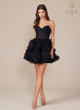 N Y859 - Short Strapless A-Line Homecoming Dress with Pleated Ruffles & Sheer Boned Bodice Homecoming Nox Black 0 