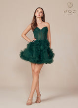 N Y859 - Short Strapless A-Line Homecoming Dress with Pleated Ruffles & Sheer Boned Bodice Homecoming Nox Emerald 0 